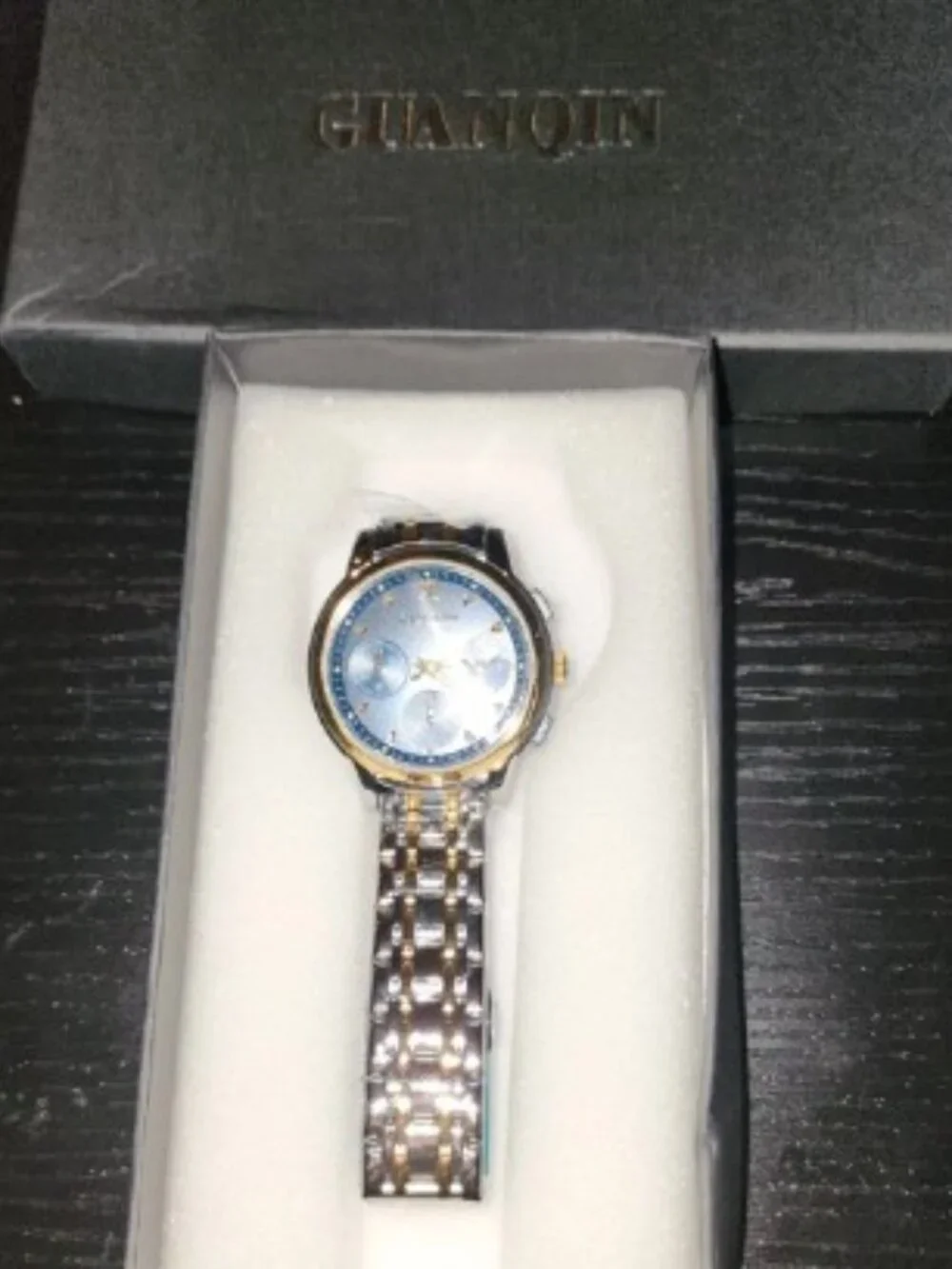 Guanqin Silver & Gold Wristwatch with Blue & Gold Face